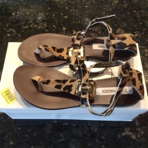Steven Madden “Kween” Leopard Ponyhair Flat Sandal